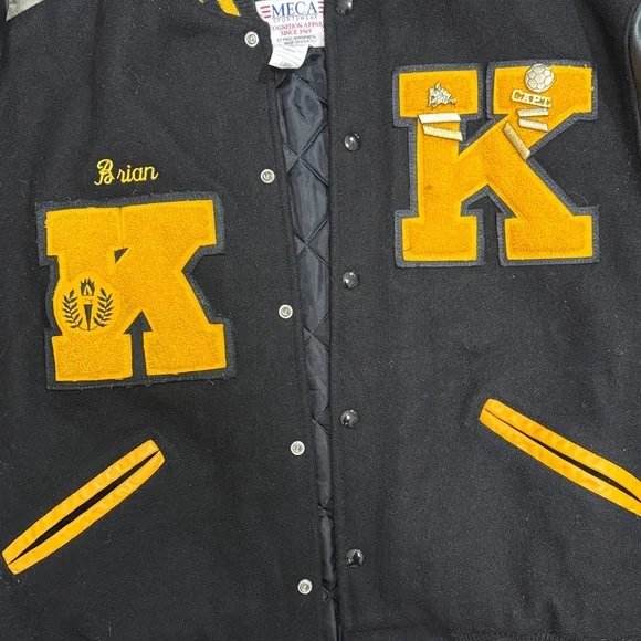 Black and Yellow Varsity Jacket with Leather Sleeves 2001. Men’s L - Picture 3 of 11